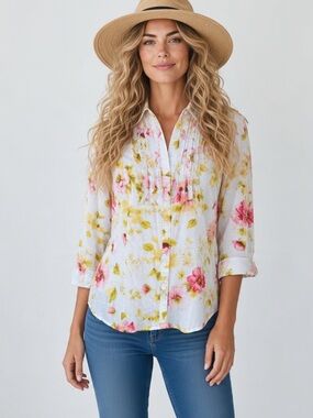 Laura Scott petite floral 🌺 white and pink women's top